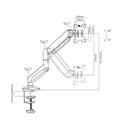 Single Monitor Arm | Gas Spring Mechanism | 10-32" Screen Monitor Mount | 9KG Weight Capacity